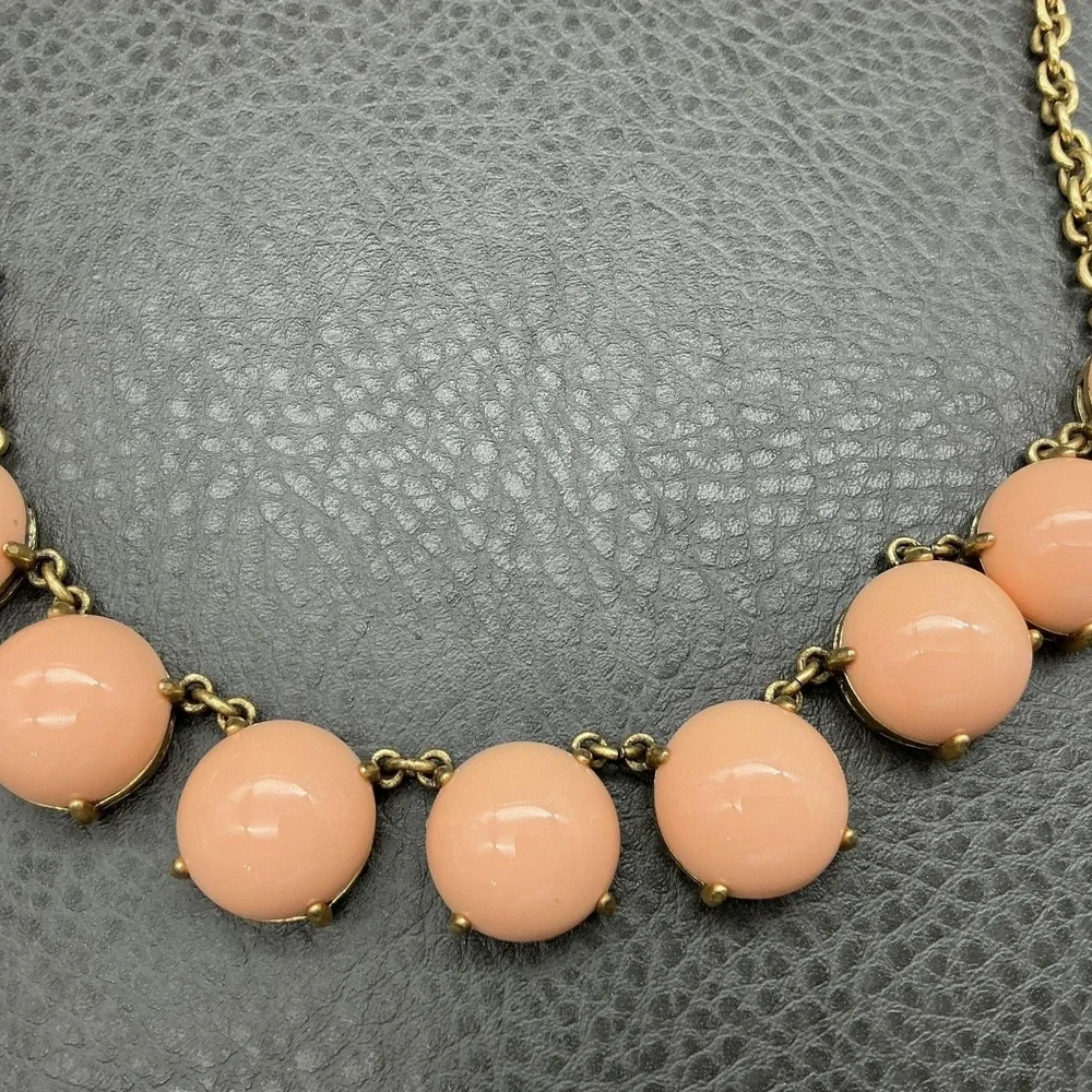 J. Crew Necklace Gold Tone Pink Round Bib Womens Statement Jewelry 18 Inch‎